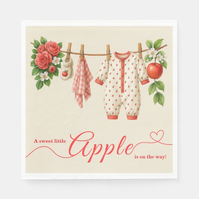 Guardanapo De Papel Chá de Bebê Sweet Little Apple | Chá de Bebê Rústi (Frente)