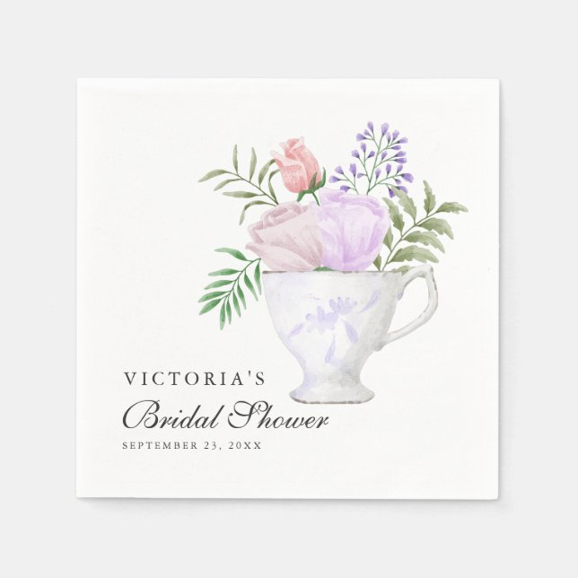 Guardanapo De Papel Chá de Bebê Tema Casamento com Rosa Floral e Doura (Frente)