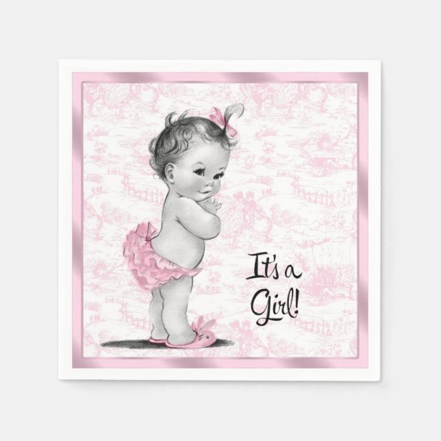 Guardanapo De Papel Chá de Bebê Toile Rosa (Frente)