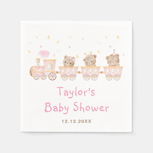 Guardanapo De Papel Chá de Bebê Trem Rosa Urso (Frente)