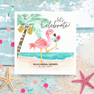 Guardanapo De Papel Chá de Bebê Tropical de Flamingo na Praia Coquetel