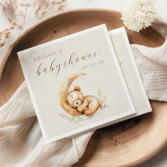 Guardanapo De Papel Chá de Bebê Urso Teddy Aquarela Fofa Lua (Criador carregado)