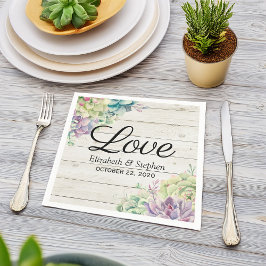 Guardanapo De Papel Chá de casamento Aquarela Sucultiva Madeira Rústic
