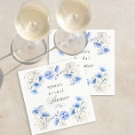 Guardanapo De Papel Chá de casamento de Quadro Floral Azul Flores<br><div class="desc">Núcleos florosos com caligrafia elegante e uma moldura floral de flores azuis bonito. O modelo está configurado para personalizar e você também pode alterar o tipo de Chá para chá de casamento ou chá de casais, por exemplo. Esse delicado design chá de panela em azul e branco é perfeito para...</div>
