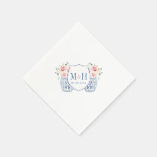 Guardanapo De Papel Chá de casamento do Monograma de Rosas de Creme Ro