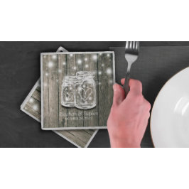 Guardanapo De Papel Chá de casamento Rústico Madeira Mason Jar String 