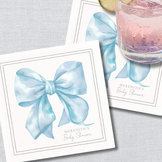 Guardanapo De Papel Chá de fraldas Arco azul (Blue Bow Baby Shower Napkins)