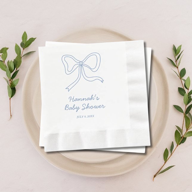 Guardanapo De Papel Chá de fraldas Arco de coquete azul personalizado  (Personalized Blue Coquette Bow Baby Shower Napkins
)