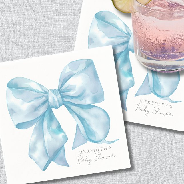 Guardanapo De Papel Chá de fraldas azul Elegante (Elegant Blue Bow Baby Shower Napkins)