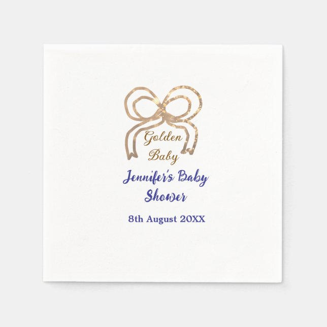 Guardanapo De Papel chá de fraldas azul real arco  brilhante ouro (Frente)