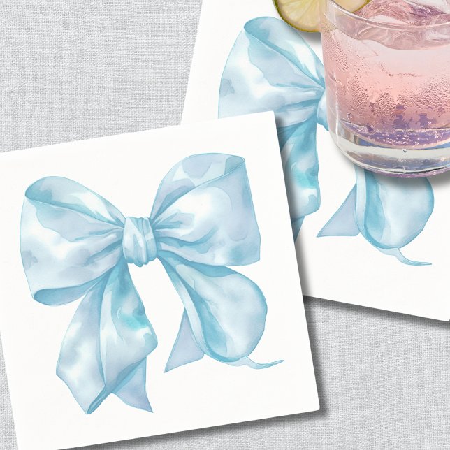 Guardanapo De Papel Chá de fraldas Azul Simples (Simple Blue Bow Baby Shower Napkins)