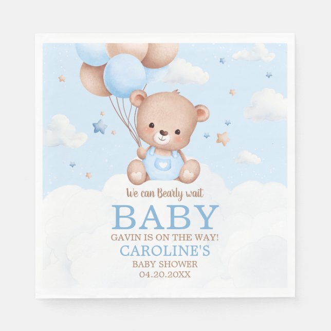 Guardanapo De Papel Chá de fraldas Balão de Nuvens de Urso Azul (Frente)