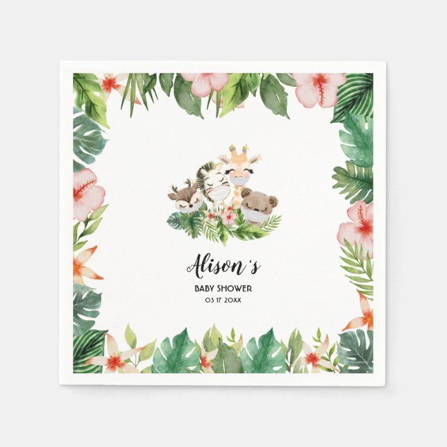 Guardanapo De Papel Chá de fraldas Birthday Napkins | Amigos Safari (Frente)