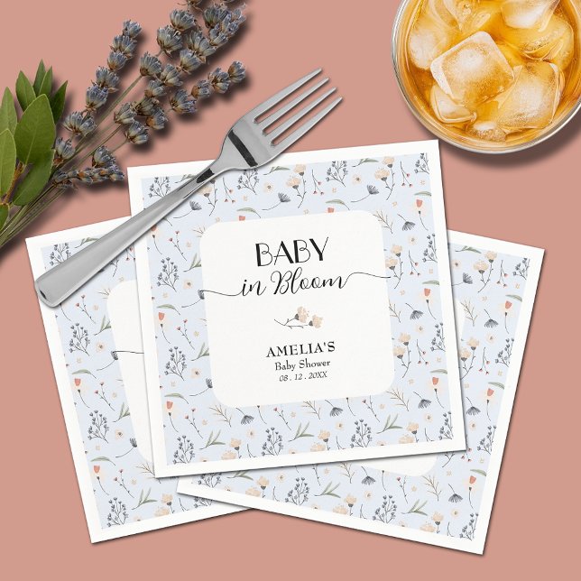 Guardanapo De Papel Chá de fraldas Blue Boy Willows (Baby in Bloom wildflowers on blue boy baby shower napkins)