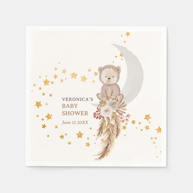 Guardanapo De Papel Chá de fraldas Boho Bear Moon Obrigado (Frente)