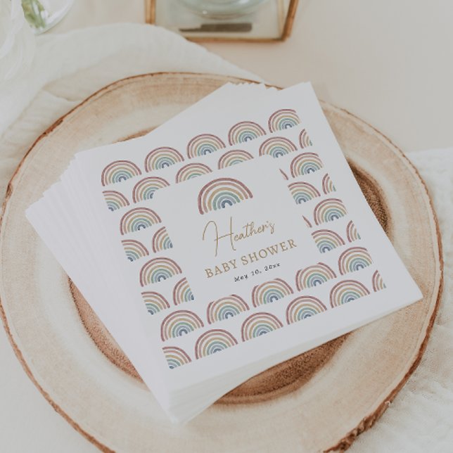 Guardanapo De Papel Chá de fraldas Boho Rainbow (Cute Boho Watercolor Rainbow Baby Shower Paper Napkins by Painted Paperie
)