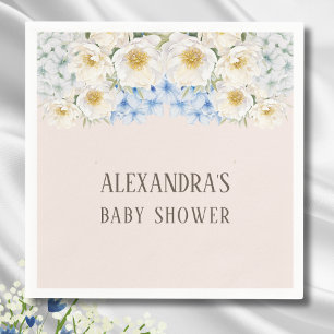 Guardanapo De Papel Chá de fraldas Branco Floral Azul Hydrangea Garden