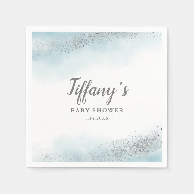 Guardanapo De Papel Chá de fraldas brilhante azul e prateado (Frente)