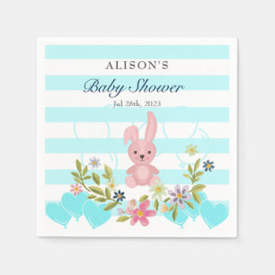 Guardanapo De Papel Chá de fraldas Bunny Floral Blue Teal stripes Boy
