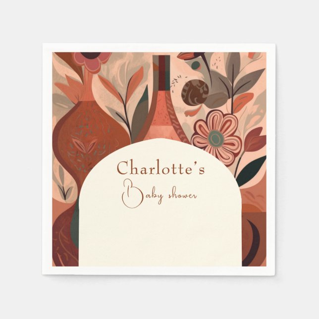 Guardanapo De Papel chá de fraldas chic Terracotta boho (Frente)