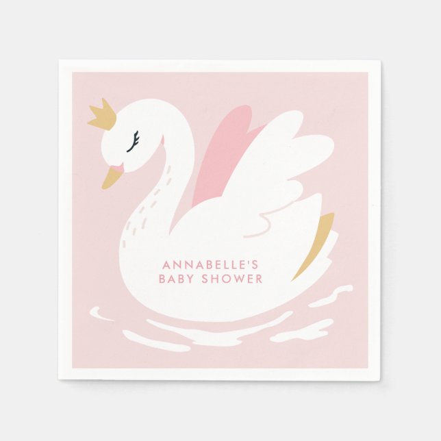 Guardanapo De Papel Chá de fraldas cisne, rosado-rosado, elegante (Frente)