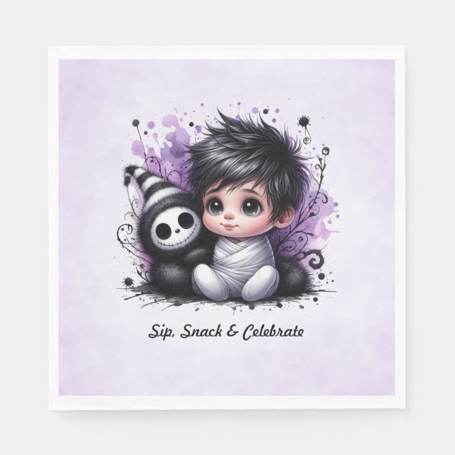 Guardanapo De Papel Chá de fraldas com tema Halloween - Roxo Gótico (Frente)