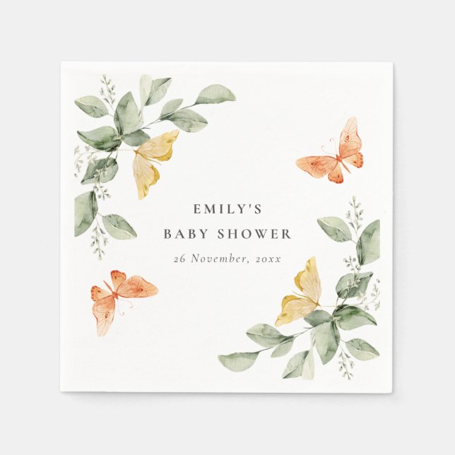 Guardanapo De Papel Chá de fraldas das Borboletas do Jardim Amarelo-Bo (Frente)