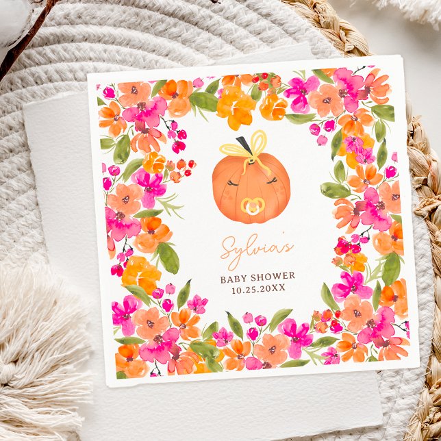 Guardanapo De Papel Chá de fraldas de abóbora fofo de queda floral (Floral Fall cute little pumpkin baby shower Napkins)