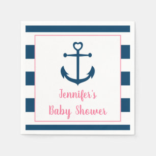 Guardanapo De Papel Chá de fraldas de Âncora Náutica Marinho Rosa