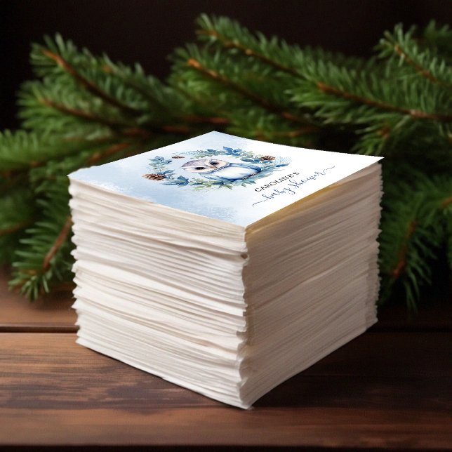 Guardanapo De Papel Chá de fraldas de Aquarela de Inverno (Winter Owl Watercolor Baby Shower Napkins)