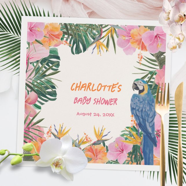 Guardanapo De Papel Chá de fraldas de Aquarela de Papagaio Tropical Ex (Tropical Exotic Parrot Watercolor Baby Shower Napkins ©Susanne Sachers - Sunny Mind 🌞)