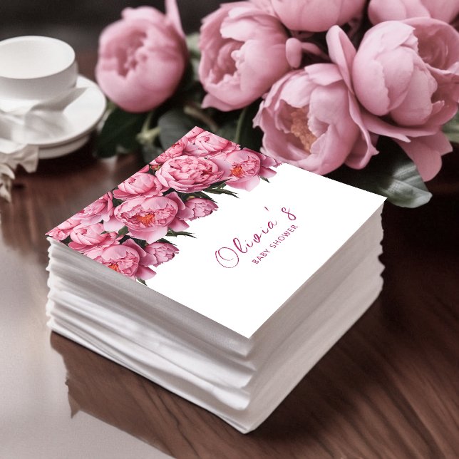 Guardanapo De Papel Chá de fraldas de Aquarela de Peões Rosa (Pink Peonies Watercolor Baby Shower Napkins)