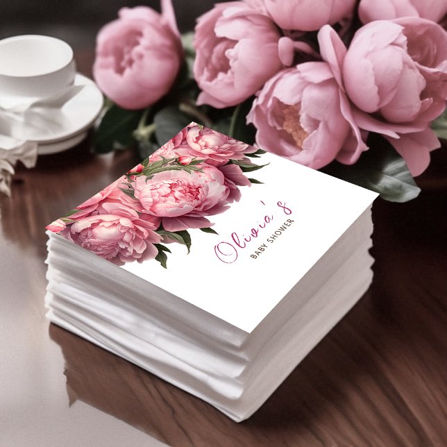 Guardanapo De Papel Chá de fraldas de Aquarela de Peões Rosa (Pink Peonies Watercolor Baby Shower Napkins)