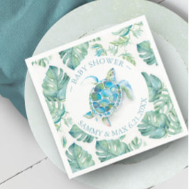 Guardanapo De Papel Chá de fraldas de Aquarela de Tartaruga Tropical