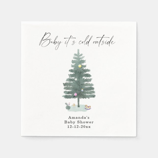 Guardanapo De Papel Chá de fraldas de árvore de Natal de aquarela (Frente)