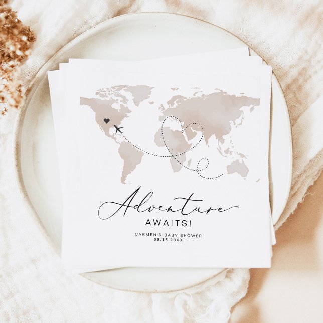 Guardanapo De Papel CHÁ DE FRALDAS de Aventura de Mapa de Beige da CAR (Criador carregado)