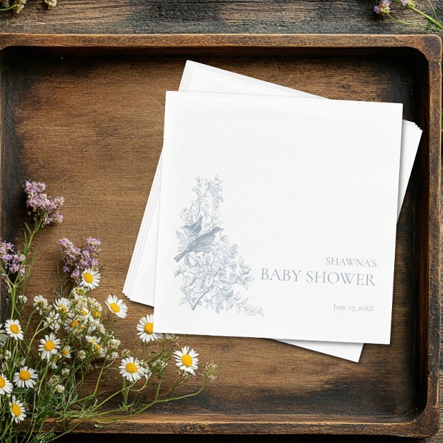 Guardanapo De Papel Chá de fraldas de Aves da Natureza da Chinoiserie  (Elegant Blue Chinoiserie Nature Birds Baby Shower Napkins)