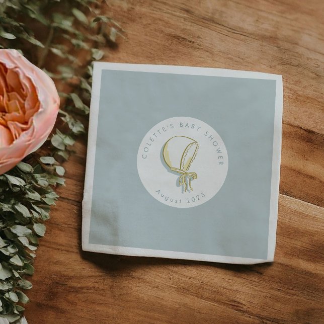 Guardanapo De Papel Chá de fraldas de Bonnet de Bebê Azul (Baby Bonnet Illustration Baby Shower Blue Napkins)