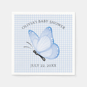 Guardanapo De Papel Chá de fraldas de borboleta Blue Gingham Baby Boy
