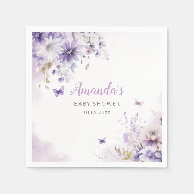 Guardanapo De Papel Chá de fraldas De Borboleta Floral Púrpura De Boho (Frente)