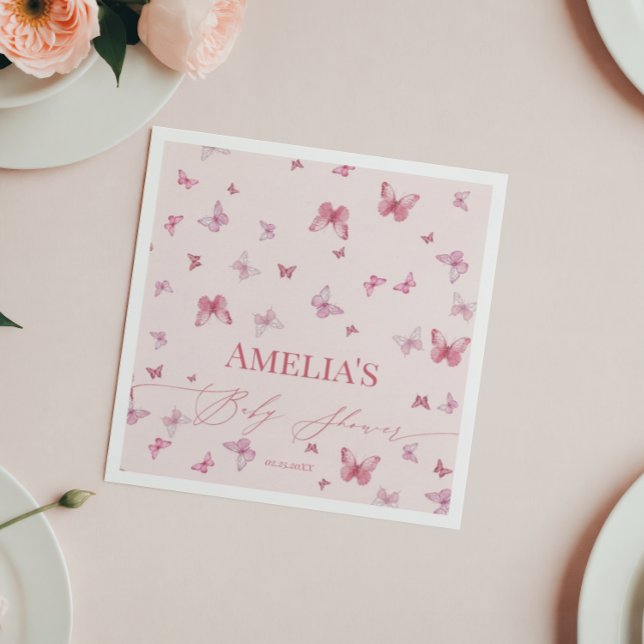 Guardanapo De Papel Chá de fraldas de borboleta rosa elegante Napkins (Criador carregado)