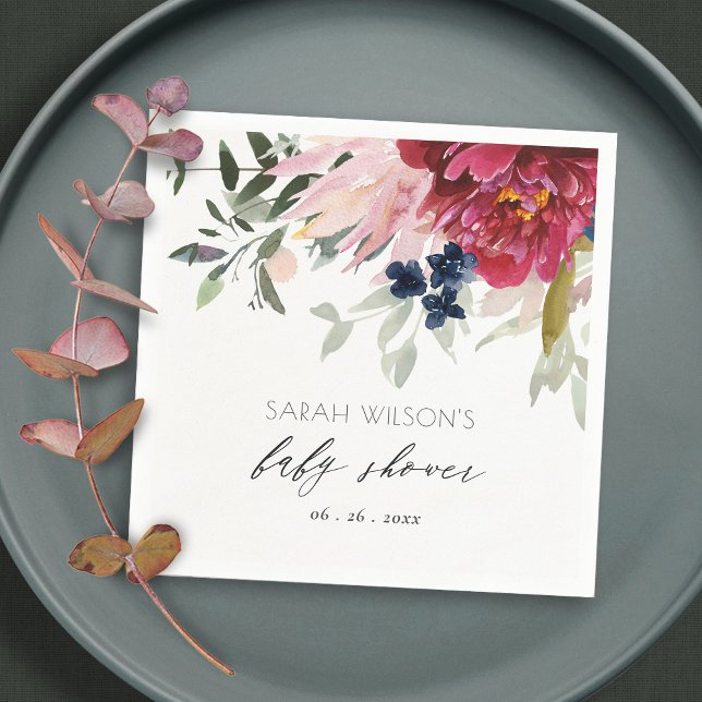 Guardanapo De Papel Chá de fraldas de Bunch Floral Azul Blush Red Burg (Criador carregado)