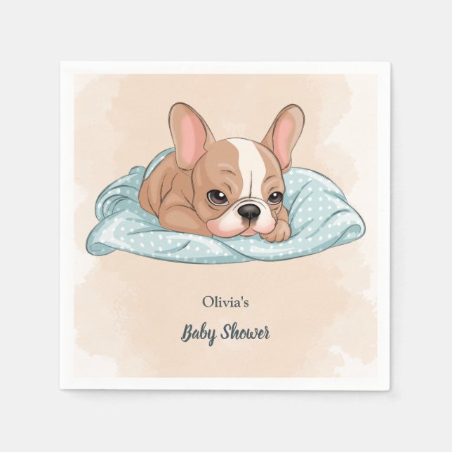 Guardanapo De Papel Chá de fraldas de cobertor azul para o Buldogue Fr (Frente)