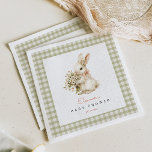 Guardanapo De Papel Chá de fraldas de coelhinhos verde Gingham Vintage<br><div class="desc">Estes guardanapos de papel de chá de fraldas antigos apresentam um padrão de gingham com aquarela branca e uma ilustração adorável de coelho com um arco rosa.</div>
