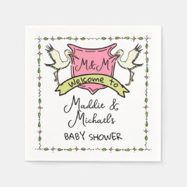 Guardanapo De Papel Chá de fraldas de Crest Stork desenhado à mão