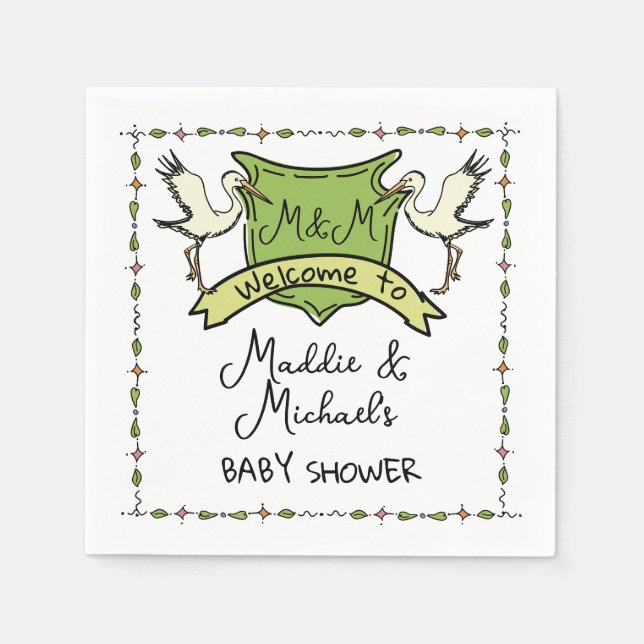 Guardanapo De Papel Chá de fraldas de Crest Stork desenhado à mão (Frente)