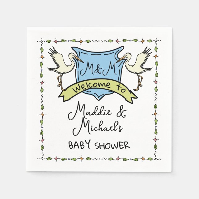 Guardanapo De Papel Chá de fraldas de Crest Stork desenhado à mão (Frente)