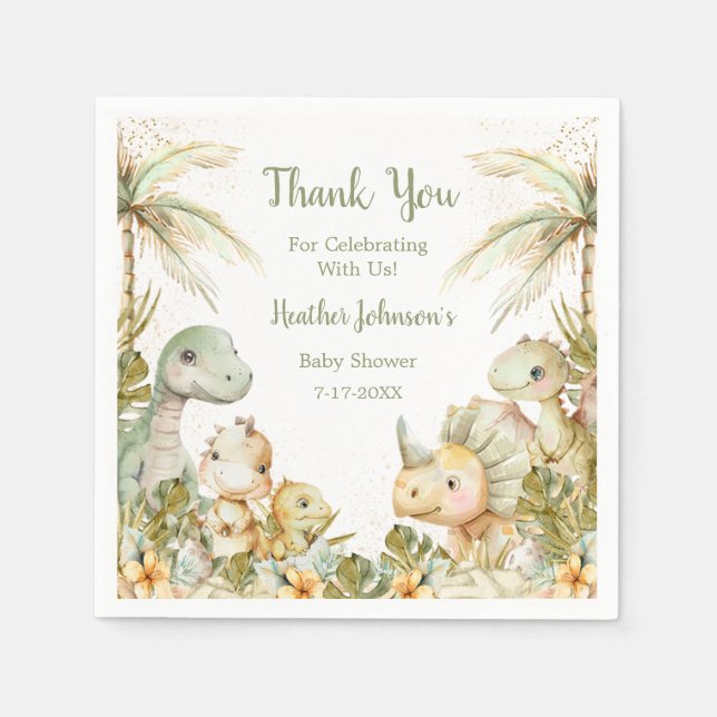 Guardanapo De Papel Chá de fraldas de Dinossauro Neutro de Boho (Frente)