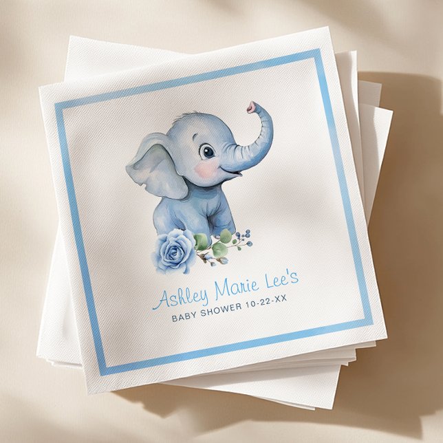 Guardanapo De Papel Chá de fraldas de Elefante Azul de Aquarela Nápole (Elephant Baby Shower Napkin)