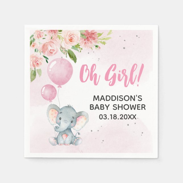 Guardanapo De Papel Chá de fraldas de Elefante Rosa Blush (Frente)